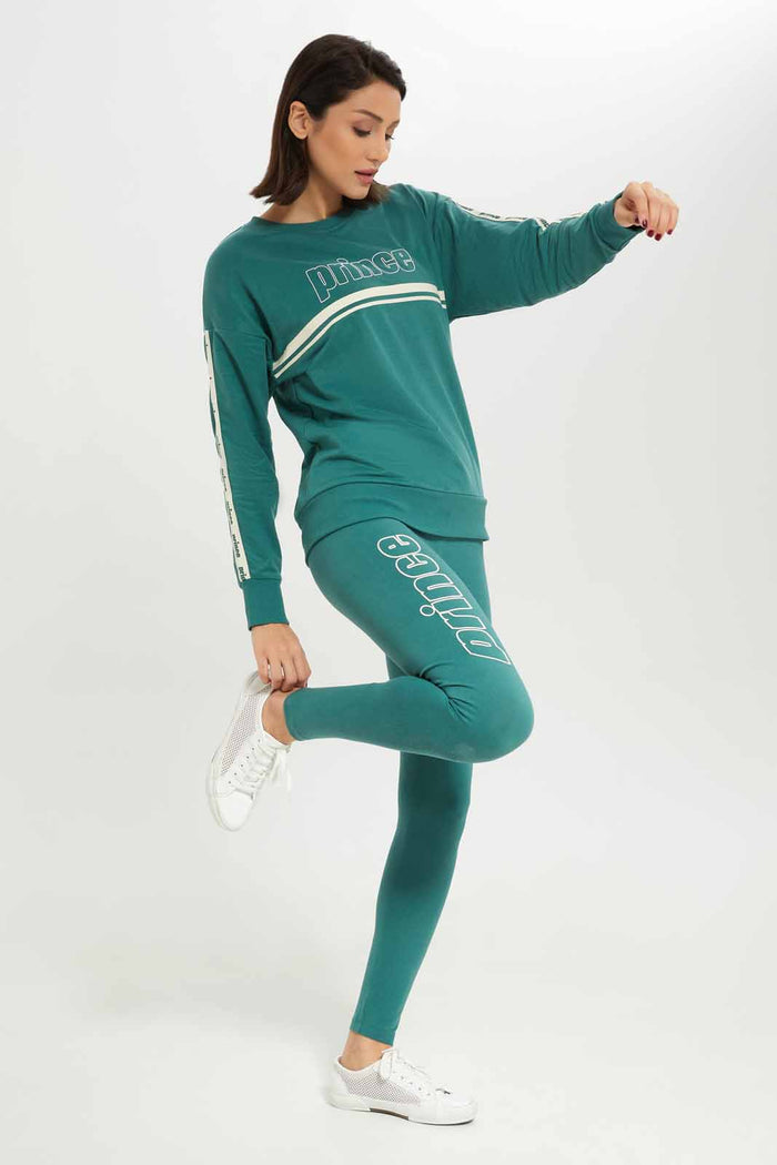 Redtag-Women-Green-Leggings-With-Placement-Print-And-Contrast-Printed-Waistband-Category:Joggers,-Colour:Green,-Deals:New-In,-Dept:Ladieswear,-FF,-Filter:Women's-Clothing,-New-In-Women-APL,-Non-Sale,-S23A,-Section:Women,-Women-Joggers-Women's-