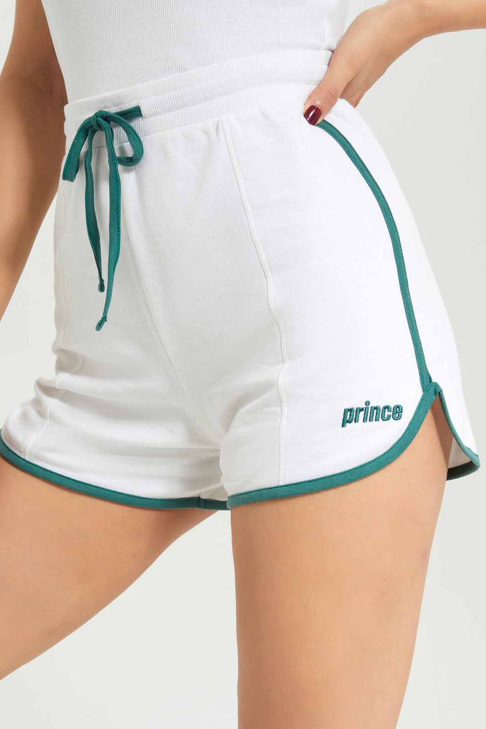 Redtag-Women-White-Prince-Printed-Shorts-With-Contrast-Tipping-Category:Shorts,-Colour:White,-Deals:New-In,-Dept:Ladieswear,-FF,-Filter:Women's-Clothing,-New-In-Women-APL,-Non-Sale,-S23A,-Section:Women,-Women-Shorts-Women's-