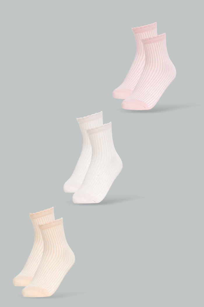 Redtag-Girls-3Pk-Rib-Socks---Pink-365,-Category:Socks,-Colour:Apricot,-Deals:New-In,-Dept:Girls,-Filter:Girls-(2-to-8-Yrs),-GIR-Socks,-New-In-GIR-APL,-Non-Sale,-Section:Girls-(0-to-14Yrs)-Girls-2 to 8 Years