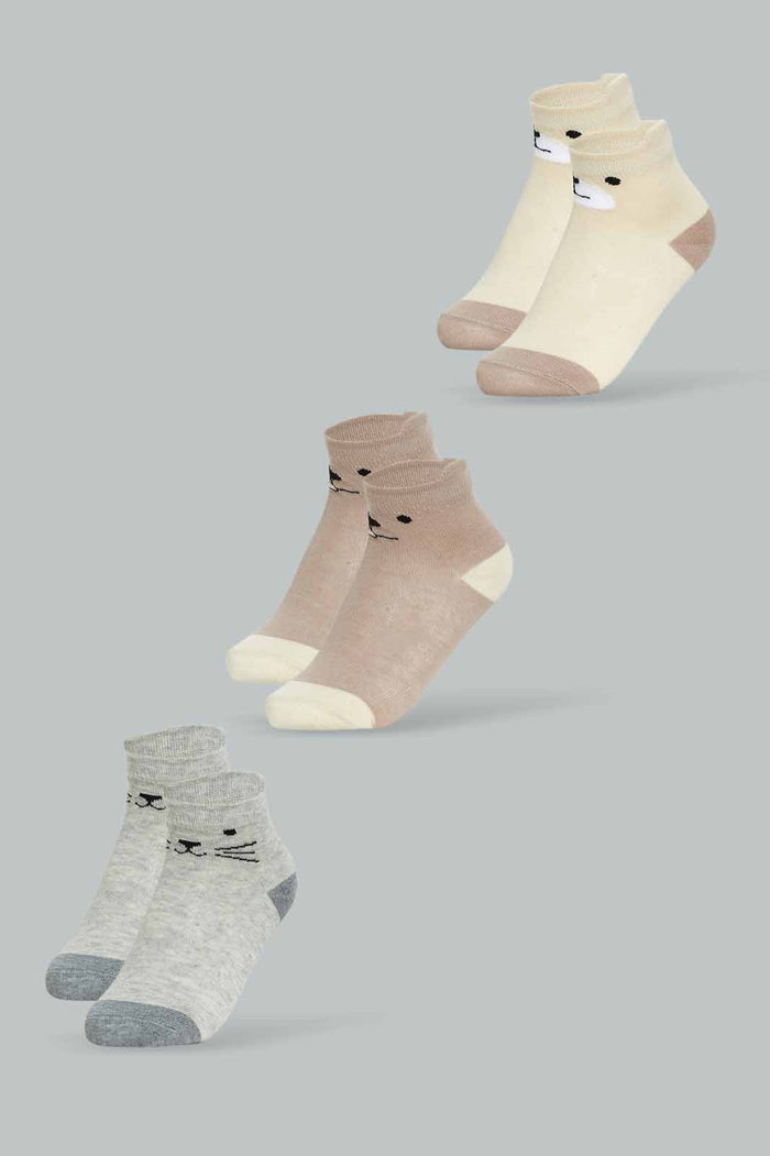 Redtag-Girls-3Pk-Ankle-Grazer---Oatmeal-Melange-365,-Category:Socks,-Colour:Brown,-Deals:New-In,-Dept:Girls,-Filter:Girls-(2-to-8-Yrs),-GIR-Socks,-New-In-GIR-APL,-Non-Sale,-Section:Girls-(0-to-14Yrs)-Girls-2 to 8 Years