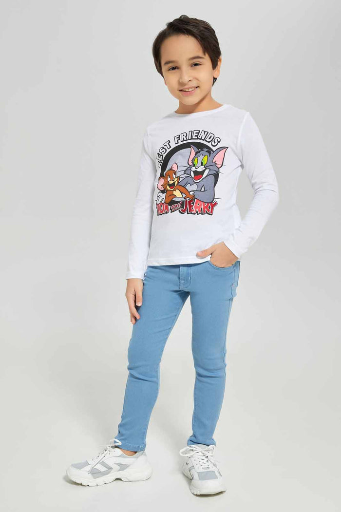 Redtag-Boys-White-Tom-And-Jerry-Character-Long-Sleeve-T-Shirt-BOY-T-Shirts,-Category:T-Shirts,-CHA,-Colour:White,-Deals:New-In,-Dept:Boys,-Filter:Boys-(2-to-8-Yrs),-New-In-BOY-APL,-Non-Sale,-S23A,-Section:Boys-(0-to-14Yrs),-TBL-Boys-2 to 8 Years