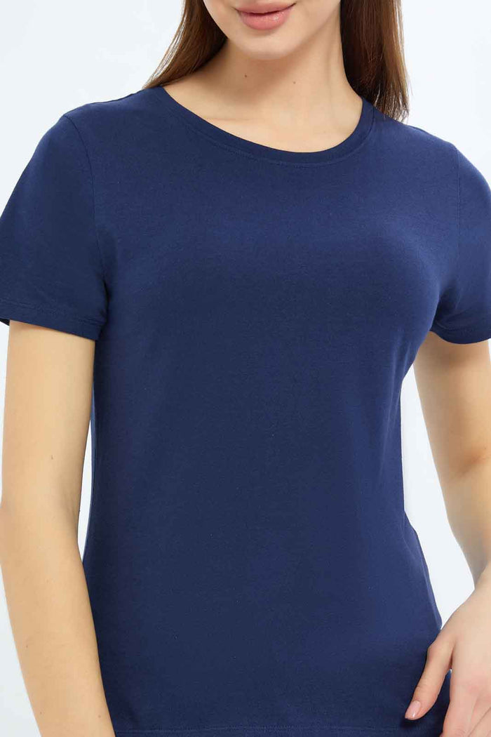 Redtag-Women-Navy-Short-Sleeve-Crew-Neck-T-Shirt-Category:T-Shirts,-Colour:Navy,-Deals:2-FOR-37,-Deals:New-In,-Dept:Ladieswear,-Filter:Women's-Clothing,-New-In-Women-APL,-Non-Sale,-S23A,-Section:Women,-TBL,-Women-T-Shirts-Women's-