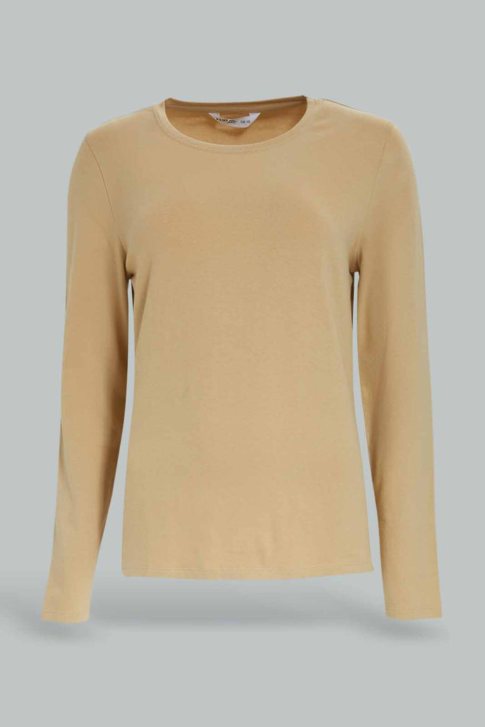 Redtag-Women-Ivory-Long-Sleeve-Crew-Neck-T-Shirt-Category:T-Shirts,-Colour:Ivory,-Deals:New-In,-Dept:Ladieswear,-Filter:Women's-Clothing,-New-In-Women-APL,-Non-Sale,-S23A,-Section:Women,-TBL,-Women-T-Shirts-Women's-