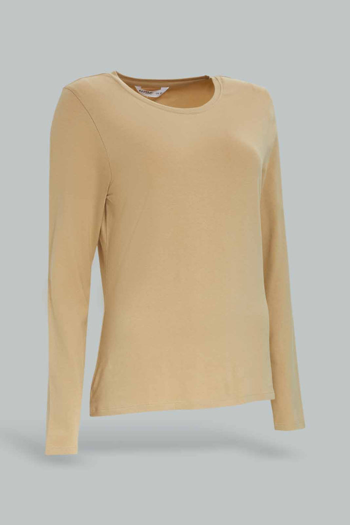 Redtag-Women-Ivory-Long-Sleeve-Crew-Neck-T-Shirt-Category:T-Shirts,-Colour:Ivory,-Deals:New-In,-Dept:Ladieswear,-Filter:Women's-Clothing,-New-In-Women-APL,-Non-Sale,-S23A,-Section:Women,-TBL,-Women-T-Shirts-Women's-