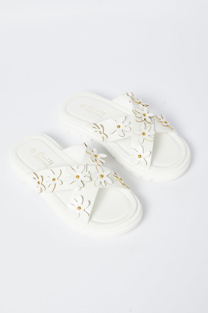 Redtag-White-Floral-Mule-Sandal-Category:Sandals,-Colour:White,-Deals:New-In,-Filter:Girls-Footwear-(5-to-14-Yrs),-GSR-Sandals,-N/A,-New-In-GSR-FOO,-Non-Sale,-S23B,-Section:Girls-(0-to-14Yrs)-Senior-Girls-5 to 14 Years