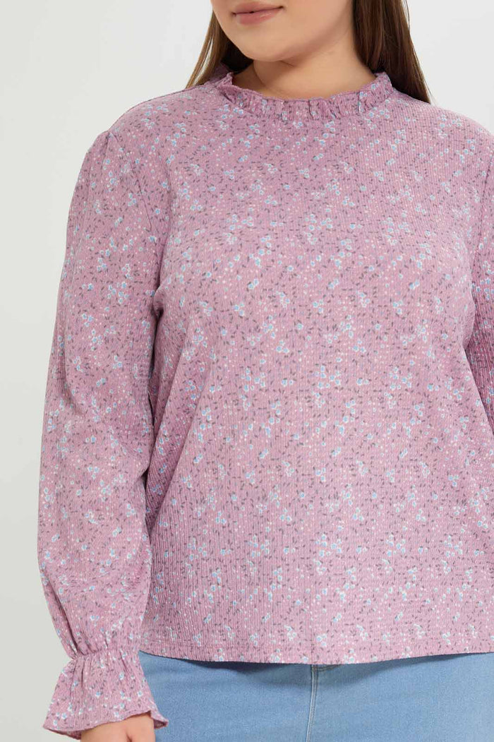 Redtag-Women-Pink-Ditsy-Floral-Print-Jersey-Top-Category:Tops,-Colour:Assorted,-Deals:New-In,-Dept:Ladieswear,-Filter:Plus-Size,-LDP-Tops,-New-In-LDP-APL,-Non-Sale,-S23A,-Section:Women-Women's-