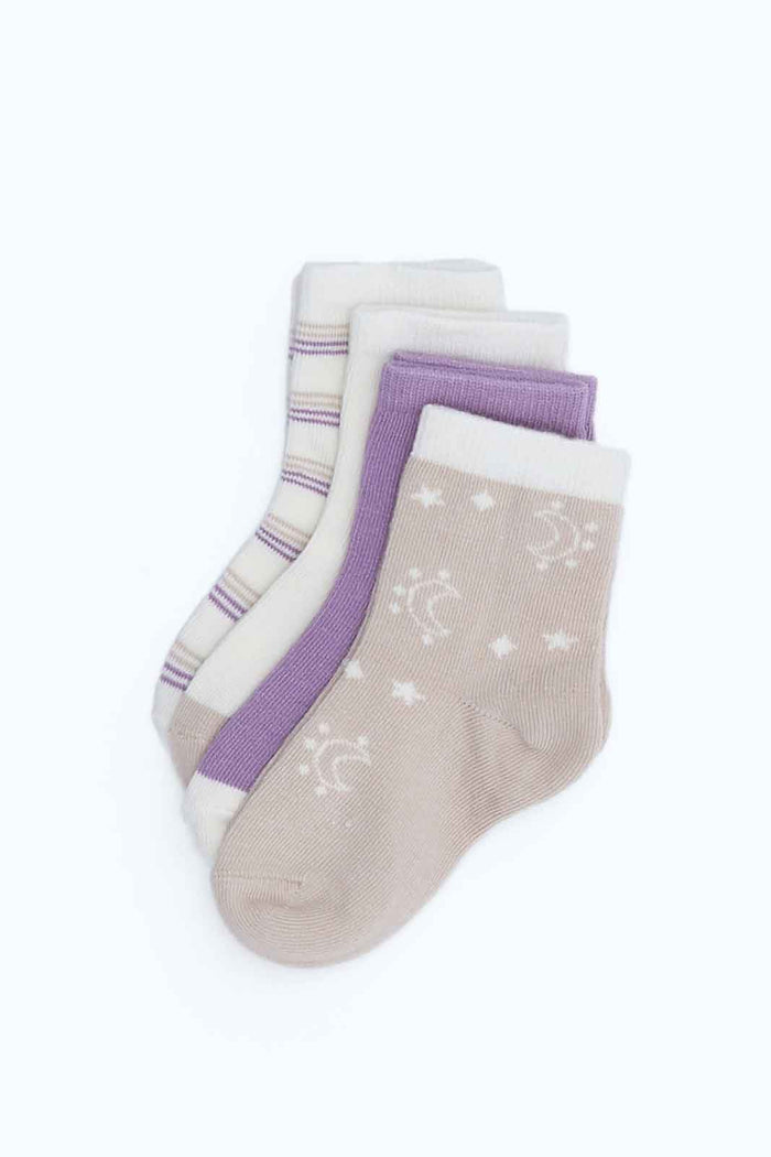 Redtag-Girls-Purple-And-Brown-Ankle-Length-Infant-Socks--Pack-Of-4-365,-Category:Socks,-Colour:Assorted,-Deals:2-FOR-37,-Deals:New-In,-Dept:Girls,-Filter:Infant-Girls-(3-to-24-Mths),-ING-Socks,-New-In-ING-APL,-Non-Sale,-Section:Girls-(0-to-14Yrs)-Infant-Girls-3 to 24 Months