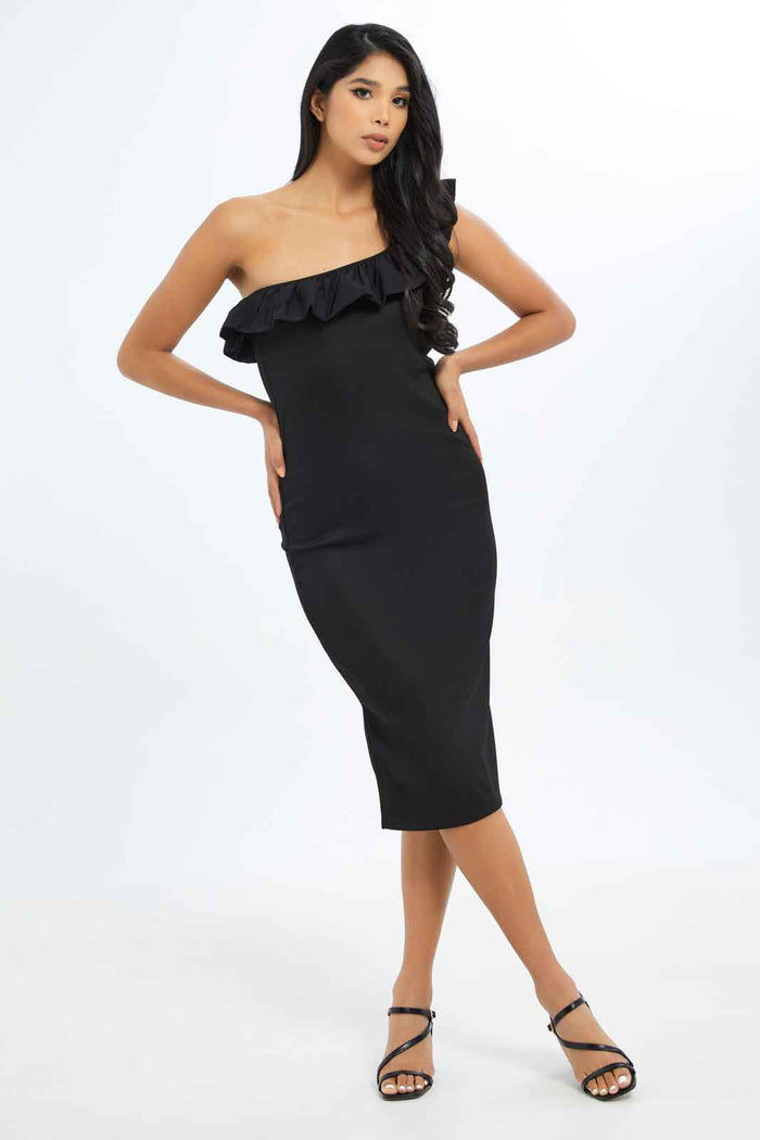 Black evening one shoulder dress for women