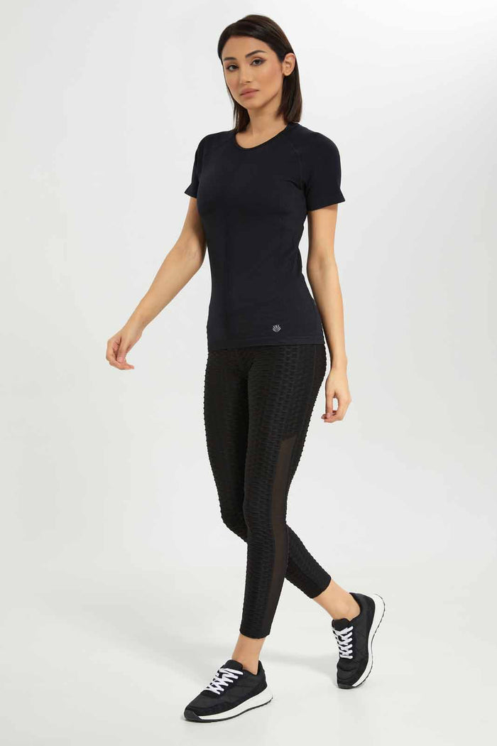 Redtag-Women-Black-Short-Sleeve-Seamless-T-Shirt-Category:T-Shirts,-Colour:Black,-Deals:New-In,-Dept:Ladieswear,-Filter:Women's-Clothing,-New-In-Women-APL,-Non-Sale,-S23A,-Section:Women,-Women-T-Shirts-Women's-