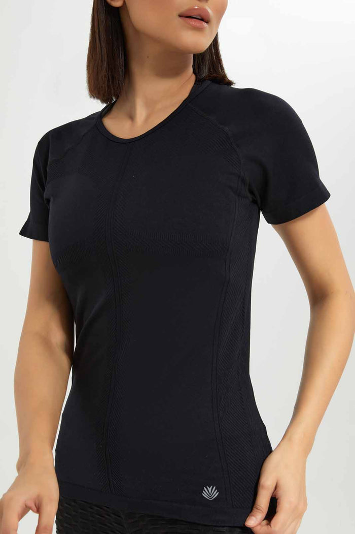 Redtag-Women-Black-Short-Sleeve-Seamless-T-Shirt-Category:T-Shirts,-Colour:Black,-Deals:New-In,-Dept:Ladieswear,-Filter:Women's-Clothing,-New-In-Women-APL,-Non-Sale,-S23A,-Section:Women,-Women-T-Shirts-Women's-