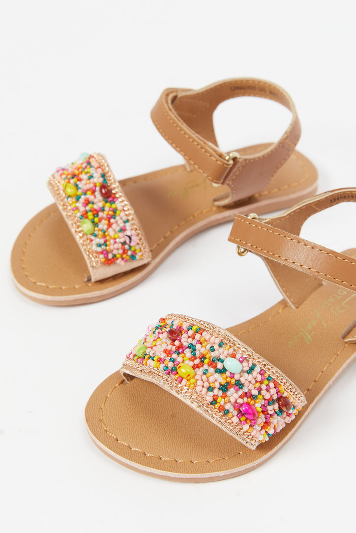 Redtag-Pink-Beads-Festive-Look-Leather-Sandal-Category:Shoes,-Colour:Pink,-Deals:New-In,-Filter:Girls-Footwear-(3-to-5-Yrs),-GIR-Sandals,-H1:FOO,-H2:GIR,-H3:SAF,-H4:SAN,-New-In-GIR-FOO,-Non-Sale,-RMD,-S23B,-Season:S23B,-Section:Girls-(0-to-14Yrs)-Girls-3 to 5 Years