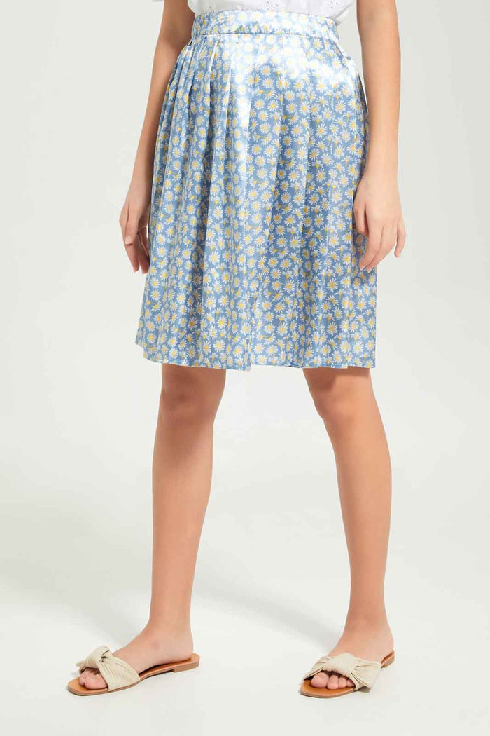 Redtag-Girls-Blue/Yellow-Sateen-Pleated-Skirts-Category:Skirts,-Colour:Assorted,-Deals:New-In,-Dept:Girls,-Filter:Senior-Girls-(8-to-14-Yrs),-GSR-Skirts,-New-In-GSR-APL,-Non-Sale,-S23B,-Section:Girls-(0-to-14Yrs)-Senior-Girls-9 to 14 Years