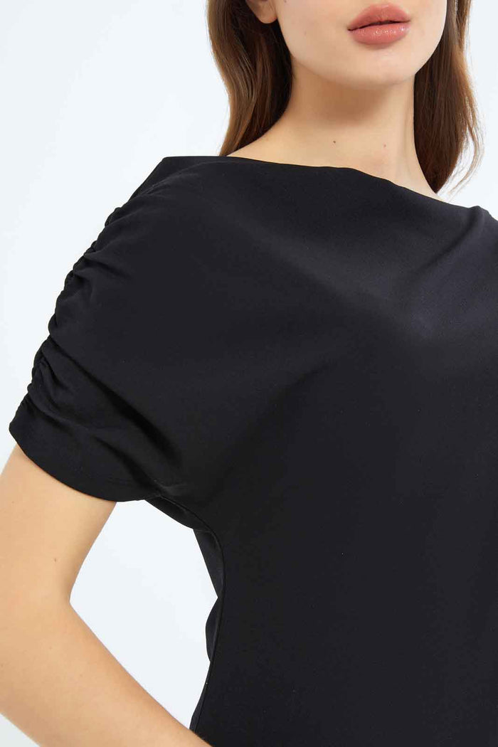 Redtag-Women-Off-Shoulder-Waisted-Top-Category:Tops,-Colour:Black,-Deals:New-In,-Dept:Ladieswear,-Filter:Women's-Clothing,-New-In-Women-APL,-Non-Sale,-S23B,-Section:Women,-Women-Tops-Women's-