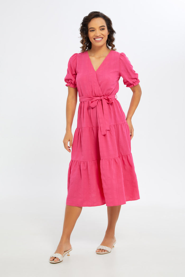 Buy Women Fuchsia Midi Wrap Dress for Women 124894341 in Saudi