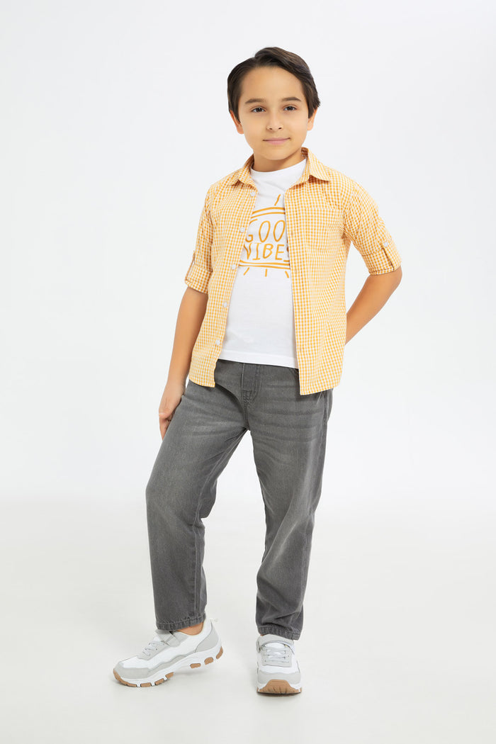 Redtag-Boys-Yellow-Check-Shirt-With-T-Shirt-Set-BOY-Shirts,-Category:Shirts,-Colour:Yellow,-Deals:New-In,-Dept:Boys,-Filter:Boys-(2-to-8-Yrs),-H1:KWR,-H2:BOY,-H3:SHI,-H4:CSH,-New-In-BOY-APL,-Non-Sale,-S23B,-Season:S23B,-Section:Boys-(0-to-14Yrs)-Boys-2 to 8 Years