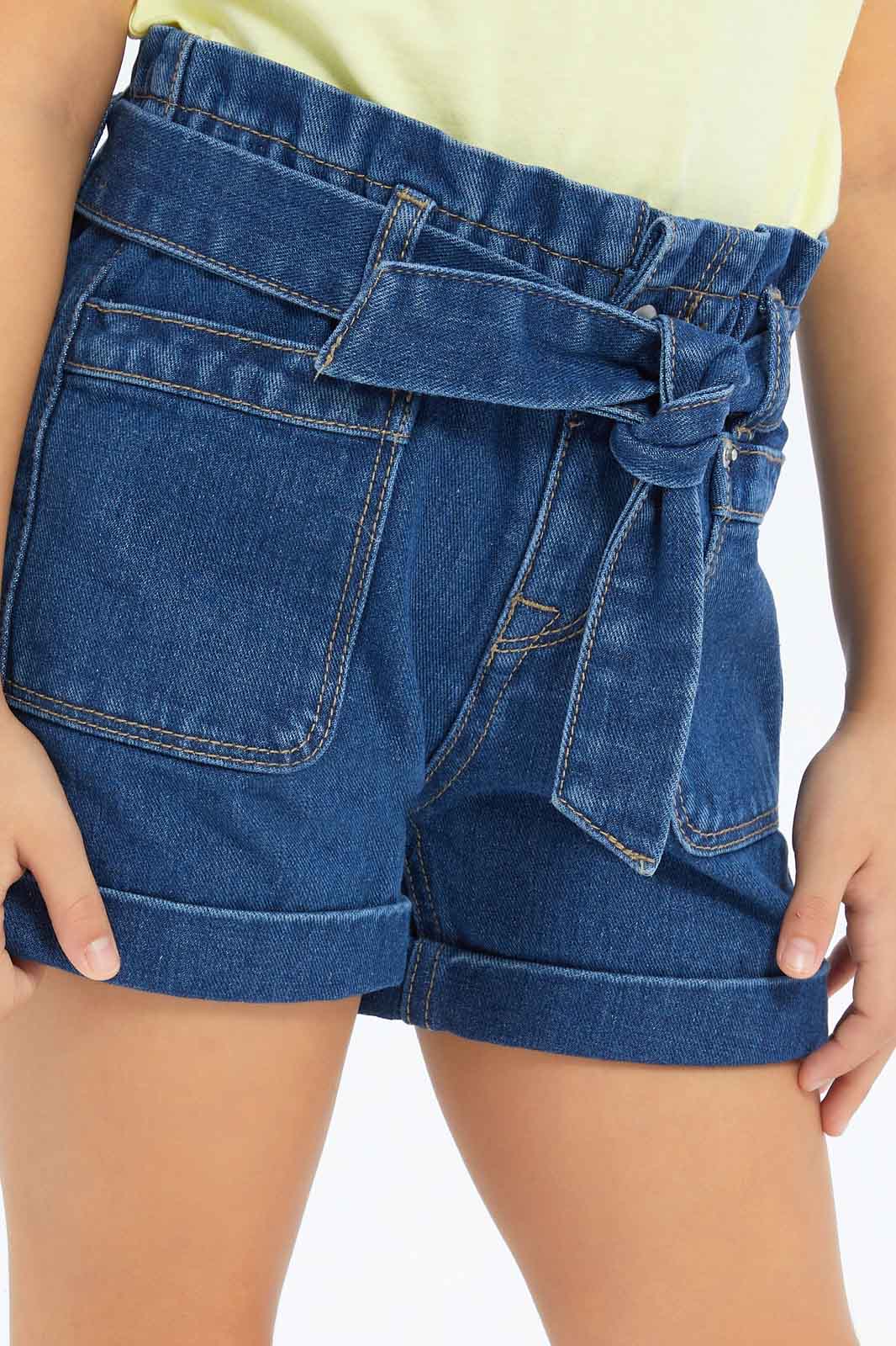 Buy Girls Blue Denim Shorts With Belt for Girls 124992312 in Saudi