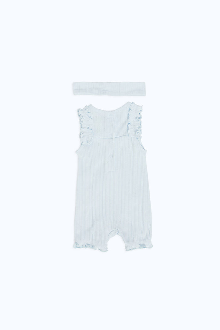 Redtag-Boys-Blue-Embellished-Jacquard-Romper-+-Headband-Category:Rompers,-Colour:Blue,-Deals:New-In,-Filter:Baby-(0-to-12-Mths),-H1:KWR,-H2:NBF,-H3:RMS,-H4:RMS,-NBB-Rompers,-New-In-NBB-APL,-Non-Sale,-RMD,-S23C,-Season:S23C,-Section:Boys-(0-to-14Yrs)-Baby-0 to 12 Months