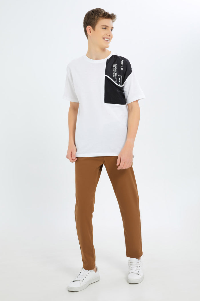Redtag-Boys-White-Oversize-Mesh-Pocket-Tee-BSR-T-Shirts,-Category:T-Shirts,-Colour:White,-Deals:New-In,-Filter:Senior-Boys-(8-to-14-Yrs),-New-In-BSR-APL,-Non-Sale,-S23B,-Section:Boys-(0-to-14Yrs)-Senior-Boys-9 to 14 Years