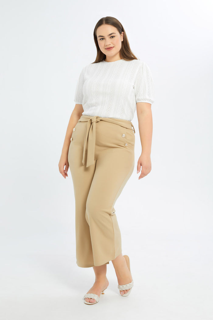 Redtag-Women-Beige-Button-Detail-Paper-Bag-Waist-Trouser-Category:Trousers,-Colour:Beige,-Deals:New-In,-Event:,-Filter:Plus-Size,-H1:LWR,-H2:LDP,-H3:TRS,-H4:CTR,-LDP-Trousers,-New-In-LDP-APL,-Non-Sale,-Promo:,-RMD,-S23B,-Season:S23C,-Section:Women-Women's-