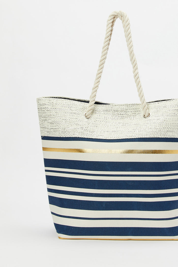 Redtag-Navy-And-White-Stripe-Beach-Bag-Category:Bags,-Colour:Assorted,-Filter:Women's-Accessories,-New-In,-New-In-Women-ACC,-Non-Sale,-S23B,-Section:Women,-Women-Bags-Women-