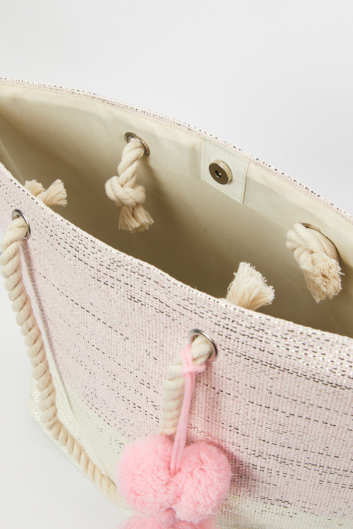 Redtag-Pink-And-White-Beach-Bag-Category:Bags,-Colour:Assorted,-Filter:Women's-Accessories,-New-In,-New-In-Women-ACC,-Non-Sale,-S23B,-Section:Women,-Women-Bags-Women-