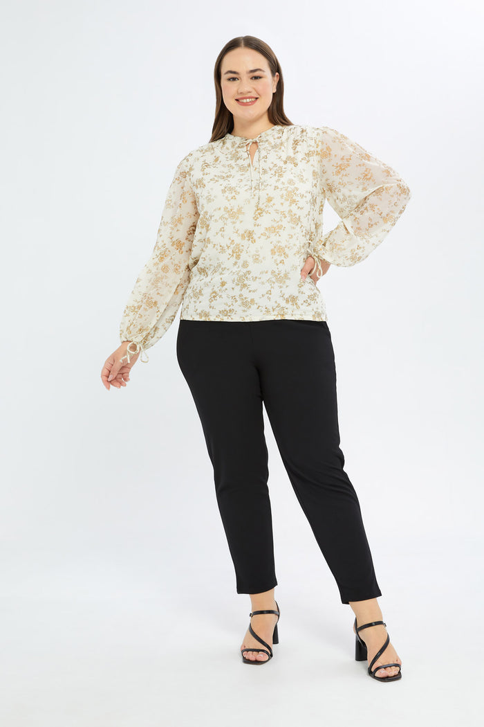 Redtag-Women-Ivory-With-Gold-Foil-Printed-Blouse-Category:Blouses,-Colour:Assorted,-Deals:New-In,-Event:,-Filter:Plus-Size,-H1:LWR,-H2:LDP,-H3:BLO,-H4:CBL,-LDP-Blouses,-New-In-LDP-APL,-Non-Sale,-Promo:,-RMD,-S23B,-Season:S23C,-Section:Women-Women's-