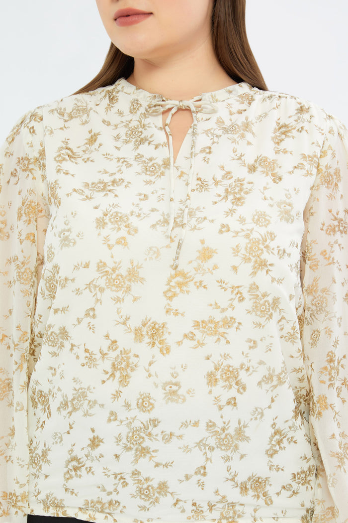 Redtag-Women-Ivory-With-Gold-Foil-Printed-Blouse-Category:Blouses,-Colour:Assorted,-Deals:New-In,-Event:,-Filter:Plus-Size,-H1:LWR,-H2:LDP,-H3:BLO,-H4:CBL,-LDP-Blouses,-New-In-LDP-APL,-Non-Sale,-Promo:,-RMD,-S23B,-Season:S23C,-Section:Women-Women's-