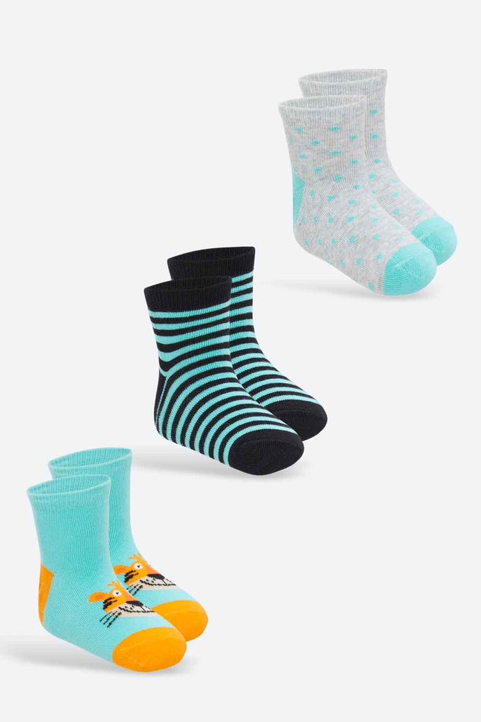 Redtag-Boys-3-Pack-Ankle-Length-Socks--Tiger-Assorted-Ankle-Length-Pack-365,-Category:Socks,-Colour:Assorted,-Deals:New-In,-Filter:Infant-Boys-(3-to-24-Mths),-INB-Socks,-New-In-INB-APL,-Non-Sale,-Section:Boys-(0-to-14Yrs)-Infant-Boys-3 to 24 Months