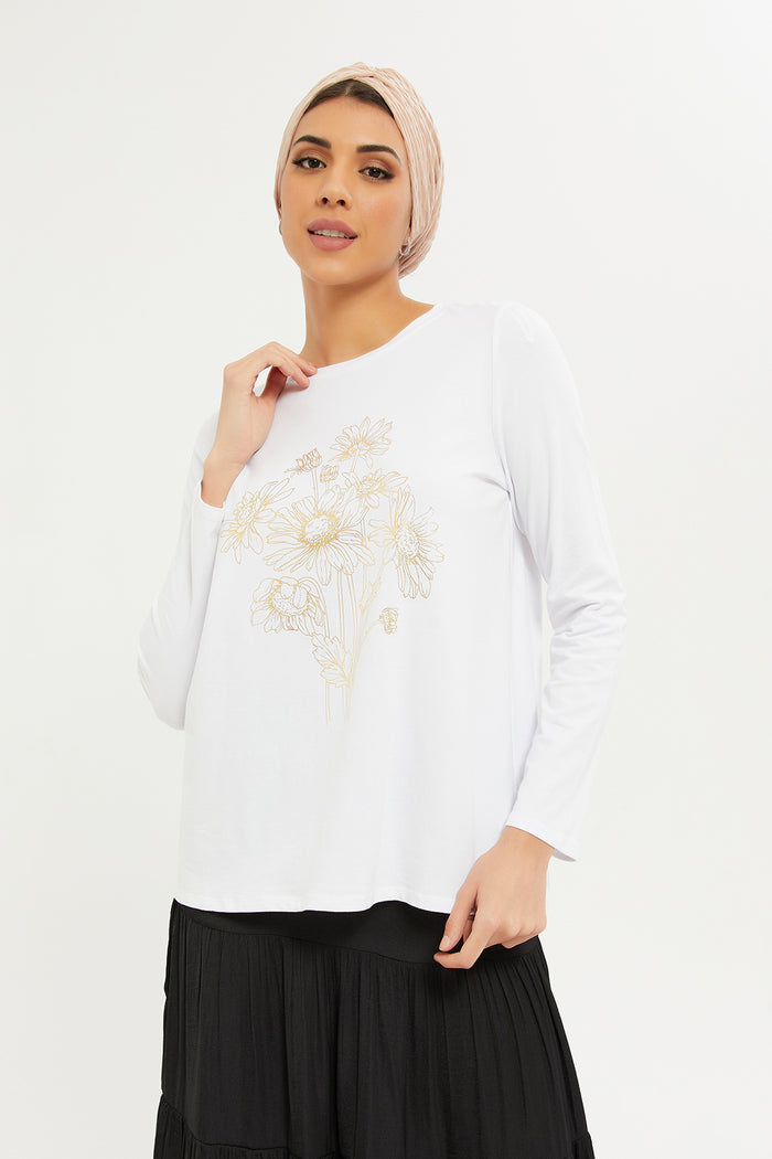 Redtag-Women-White-Long-Sleeve-Top-Category:T-Shirts,-Colour:White,-Deals:New-In,-Filter:Women's-Clothing,-H1:LWR,-H2:LMC,-H3:TSH,-H4:TSH,-LMC,-Modest,-New-In-Women-APL,-Non-Sale,-RMD,-S23C,-Season:S23C,-Section:Women,-Women-T-Shirts--