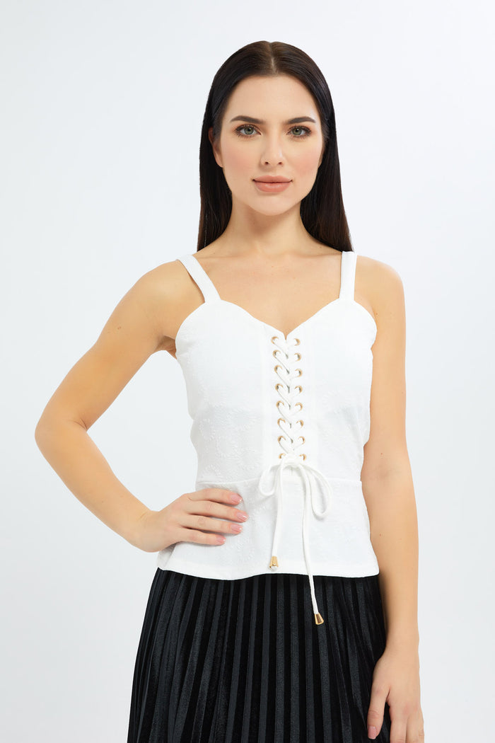 Redtag-Women-White-Sleeveless-V-Neck-Top-Category:Tops,-Colour:White,-Deals:New-In,-Filter:Women's-Clothing,-H1:LWR,-H2:LEC,-H3:JYT,-H4:FJT,-LEC,-LEC-Tops,-New-In-LEC-APL,-Non-Sale,-S23C,-Season:S23C,-Section:Women-Women's-