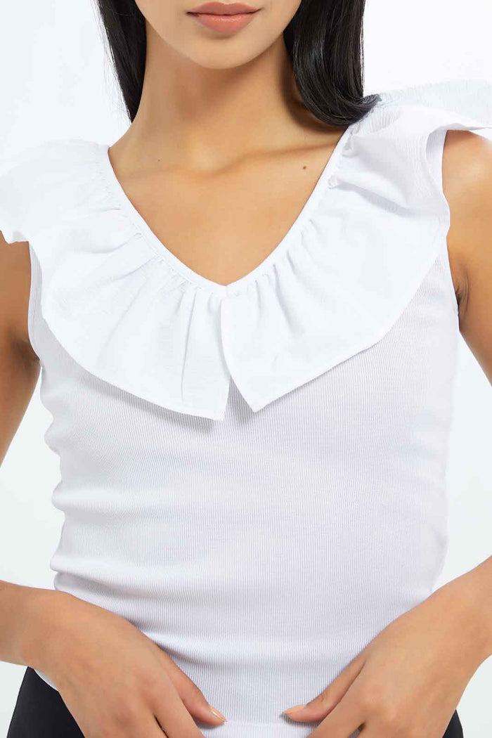 Redtag-Women-White-Frill-Top-Category:Tops,-Colour:White,-Deals:New-In,-Filter:Women's-Clothing,-LEC,-LEC-Tops,-New-In-LEC-APL,-Non-Sale,-S23B,-Section:Women-Women's-