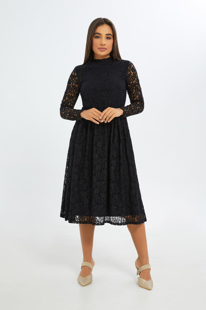 Redtag-Women-Black-Long-Slv-Lace-Dress-Category:Dresses,-Colour:Black,-Deals:New-In,-Event:RMD,-Filter:Women's-Clothing,-H1:LWR,-H2:LAD,-H3:DRS,-H4:CAD,-New-In-Women-APL,-Non-Sale,-Occasion:Party-Dress,-Promo:RMD,-RMD,-S23B,-Season:S23C,-Section:Women,-Women-DressesDress-Size:Maxi-Dress-Women's-