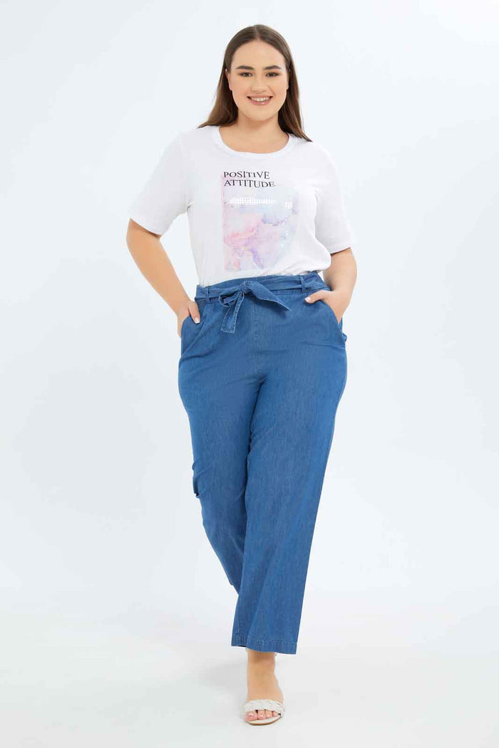 Redtag-Women-Blue-Wide-Leg-Denim-Pant-With-Self-Belt-Category:Jeans,-Colour:Denim,-Deals:New-In,-Filter:Plus-Size,-LDP-Jeans,-New-In-LDP-APL,-Non-Sale,-S23B,-Section:Women-Women's-