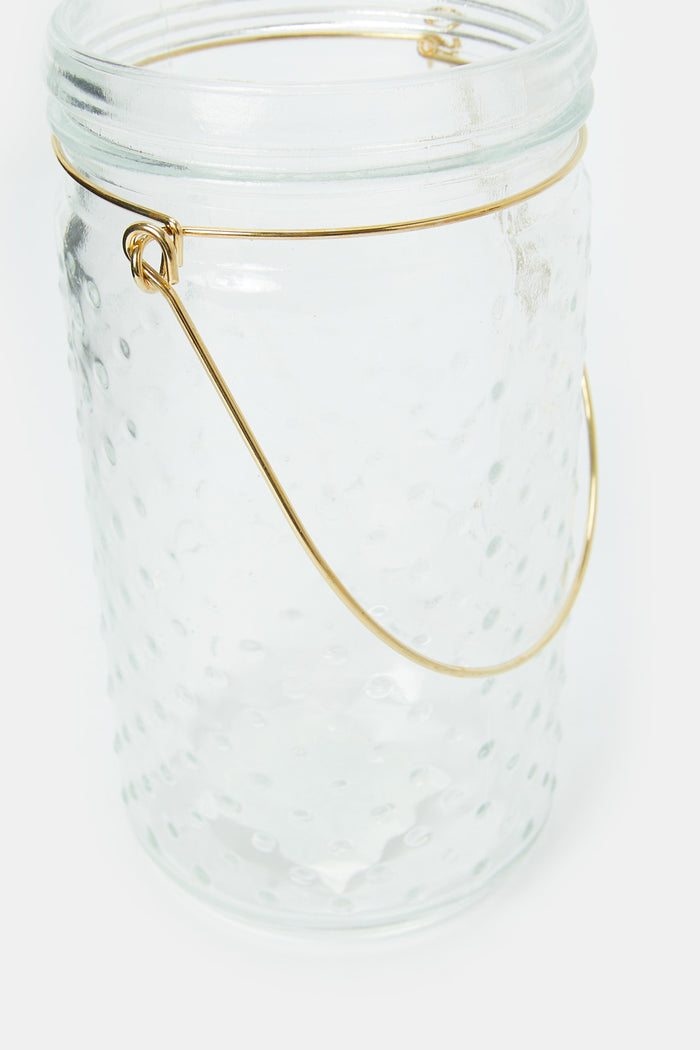 Redtag-Clear-Dotted-Jar-Glass-Candle-Holder-With-Gold-Handle-(M)-Category:Candles-&-Fragrances,-Colour:Gold,-Deals:New-In,-Filter:Home-Decor,-H1:HMW,-H2:HOM,-H3:DEA,-H4:DCA,-HMW-HOM-Decorative-Accessories,-HMWHOMDEADCA,-New-In-HMW-HOM,-Non-Sale,-ProductType:Candle-Holder,-Promo:RIVA,-RMD,-S23C,-Season:S23C,-Section:Homewares,-Style:ACCENT-T-LIGHT-Home-Decor-