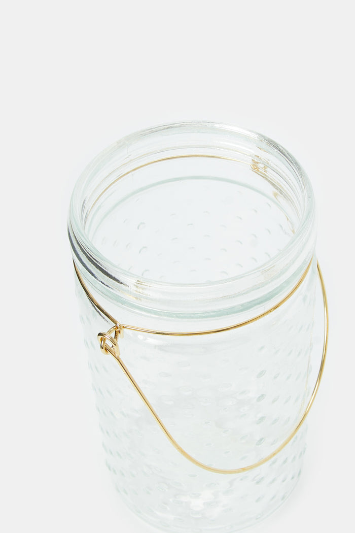Redtag-Clear-Dotted-Jar-Glass-Candle-Holder-With-Gold-Handle-(M)-Category:Candles-&-Fragrances,-Colour:Gold,-Deals:New-In,-Filter:Home-Decor,-H1:HMW,-H2:HOM,-H3:DEA,-H4:DCA,-HMW-HOM-Decorative-Accessories,-HMWHOMDEADCA,-New-In-HMW-HOM,-Non-Sale,-ProductType:Candle-Holder,-Promo:RIVA,-RMD,-S23C,-Season:S23C,-Section:Homewares,-Style:ACCENT-T-LIGHT-Home-Decor-