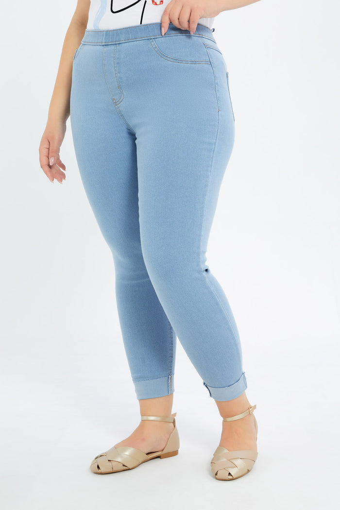 Redtag-Women-Light-Wash-Skinny-Jeggings-With-Turn-Up-Hem-Category:Jeggings,-Colour:Light-Wash,-Deals:New-In,-Filter:Plus-Size,-H1:LWR,-H2:LDP,-H3:DNB,-H4:JEG,-LDP-Jeggings,-New-In-LDP-APL,-Non-Sale,-Promo:TBL,-S23C,-Season:S23C,-Section:Women,-TBL-Women's-