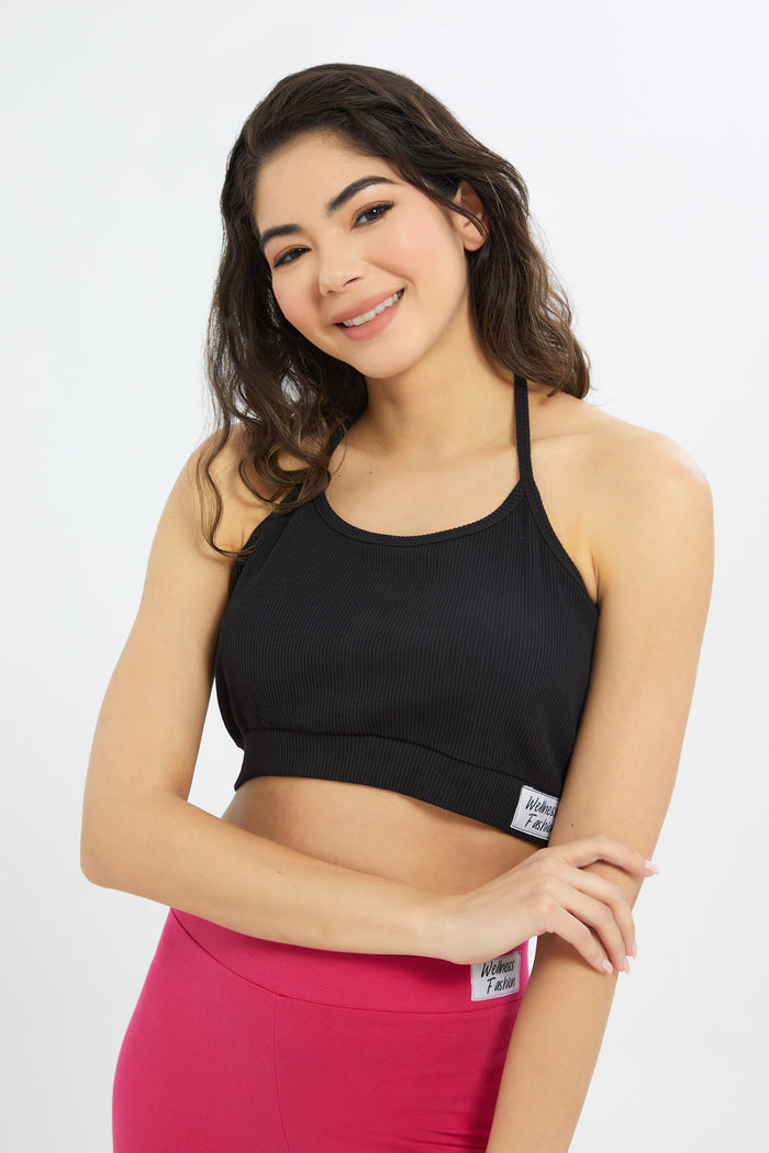 Redtag-Women-Black-Halter-Neck-Bra-Category:T-Shirts,-Colour:Black,-Deals:New-In,-Filter:Women's-Clothing,-H1:LWR,-H2:LAD,-H3:SPW,-H4:ATS,-New-In-Women-APL,-Non-Sale,-RMD,-S23B,-Season:S23B,-Section:Women,-Sustainable,-Women-T-Shirts-Women's-
