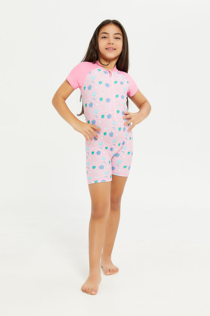 Redtag-Girls-Pink-Allover-Print-One-Piece-Swimsuit-Category:Swimwear,-Colour:Apricot,-Deals:New-In,-Filter:Girls-(2-to-8-Yrs),-GIR-Swimwear,-H1:KWR,-H2:GIR,-H3:SWM,-H4:SMS,-KWRGIRSWMSMS,-New-In-GIR-APL,-Non-Sale,-S23C,-Season:S23C,-Section:Girls-(0-to-14Yrs)-Girls-2 to 8 Years
