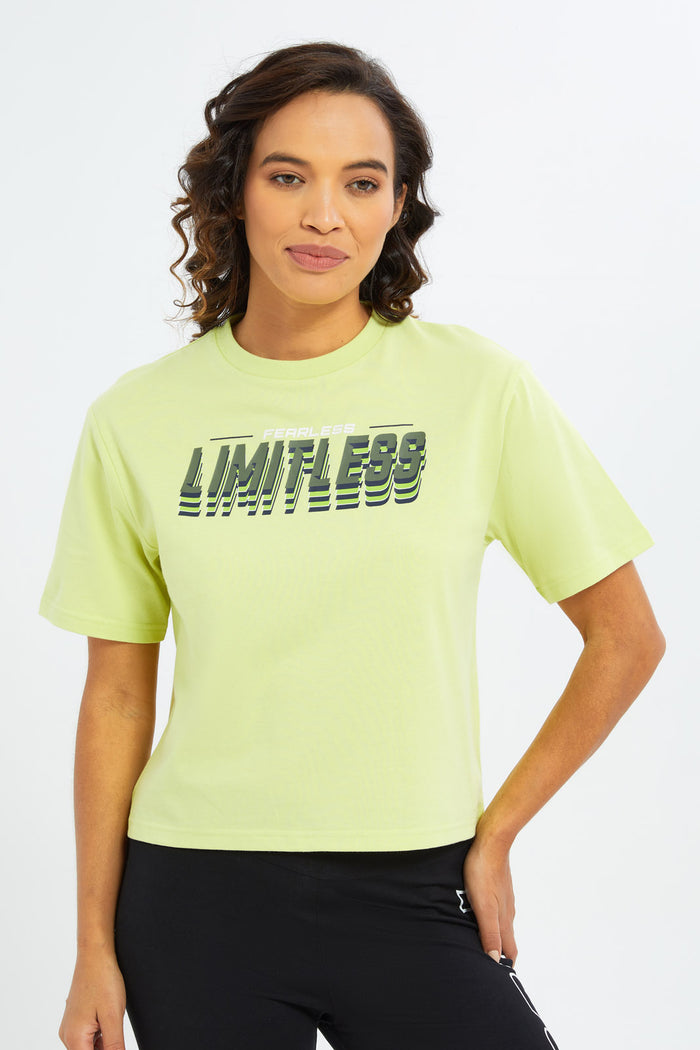 Redtag-Women-Green-Drop-Shoulder-Crop-Tee-Category:T-Shirts,-Colour:Green,-Deals:New-In,-Filter:Women's-Clothing,-H1:LWR,-H2:LAD,-H3:SPW,-H4:ATS,-New-In-Women-APL,-Non-Sale,-S23C,-Season:S23C,-Section:Women,-Women-T-Shirts-Women's-