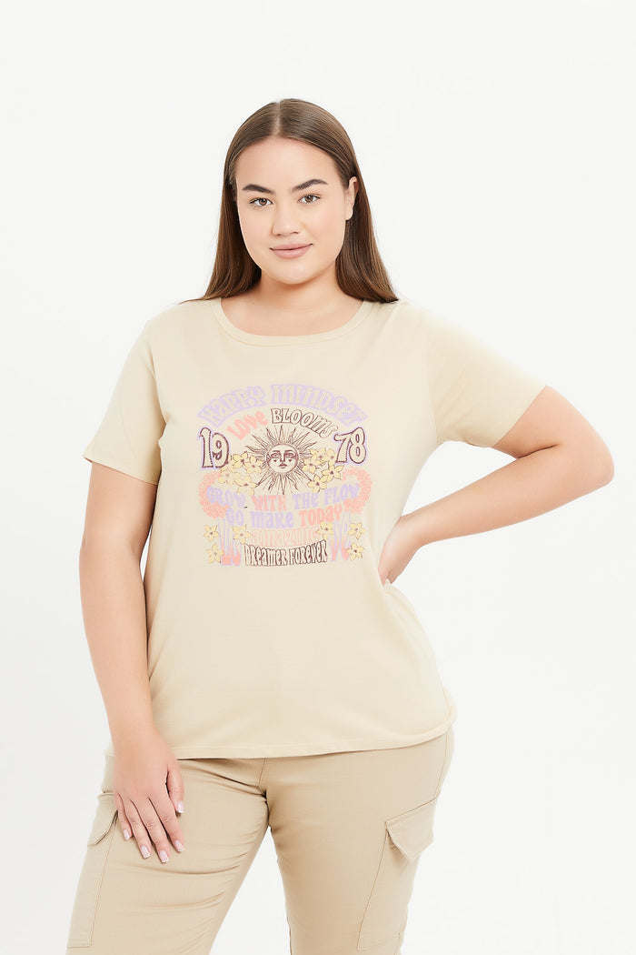 Redtag-Women-Cream-Eembellished-T-Shirt-Category:T-Shirts,-Colour:Cream,-Deals:New-In,-Filter:Plus-Size,-H1:LWR,-H2:LDP,-H3:TSH,-H4:CAT,-LDP-T-Shirts,-LWRLDPTSHCAT,-New-In-LDP-APL,-Non-Sale,-ProductType:Graphic-T-Shirts,-Promo:TBL,-S23C,-Season:S23C,-Section:Women,-TBL-Women's-