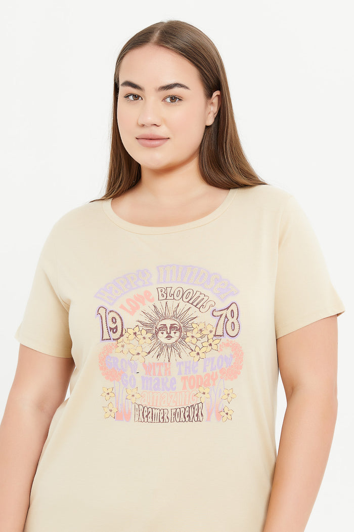 Redtag-Women-Cream-Eembellished-T-Shirt-Category:T-Shirts,-Colour:Cream,-Deals:New-In,-Filter:Plus-Size,-H1:LWR,-H2:LDP,-H3:TSH,-H4:CAT,-LDP-T-Shirts,-LWRLDPTSHCAT,-New-In-LDP-APL,-Non-Sale,-ProductType:Graphic-T-Shirts,-Promo:TBL,-S23C,-Season:S23C,-Section:Women,-TBL-Women's-