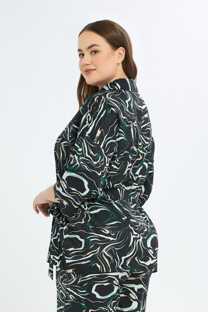 Redtag-Women-Black-All-Over-Print-Shirt-Collar-Belted-Top-Category:Blouses,-Colour:Assorted,-Deals:New-In,-Filter:Plus-Size,-H1:LWR,-H2:LDP,-H3:BLO,-H4:CBL,-LDP-Blouses,-New-In-LDP-APL,-Non-Sale,-RMD,-S23C,-Season:S23C,-Section:Women-Women's-