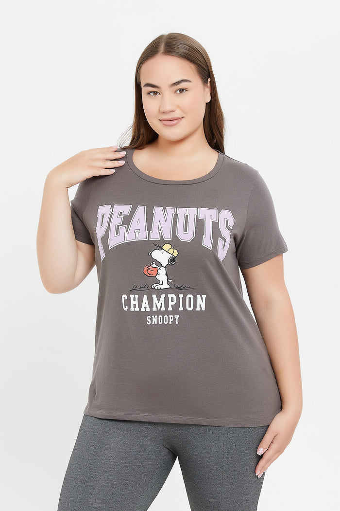 Redtag-Women-Green-Peanuts-T-Shirt-Category:T-Shirts,-CHR:CHR,-Colour:Green,-Deals:New-In,-Filter:Plus-Size,-H1:LWR,-H2:LDP,-H3:TSH,-H4:CAT,-LDP-T-Shirts,-LWRLDPTSHCAT,-New-In-LDP-APL,-Non-Sale,-ProductType:Graphic-T-Shirts,-Promo:TBL,-S23C,-Season:S23C,-Section:Women,-TBL-Women's-