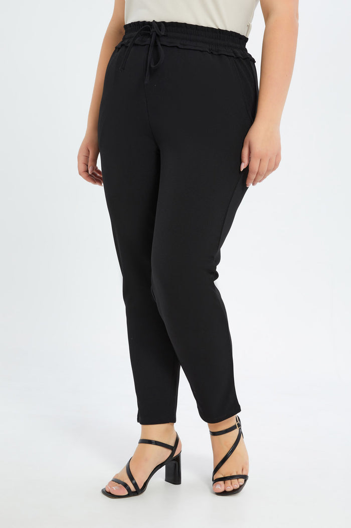 Redtag-Women-Black-Tapered-Leg-Elasticated-Waist-Pants-Category:Trousers,-Colour:Black,-Deals:New-In,-Event:,-Filter:Plus-Size,-H1:LWR,-H2:LDP,-H3:TRS,-H4:LEG,-LDP-Trousers,-New-In-LDP-APL,-Non-Sale,-Promo:,-RMD,-S23C,-Season:S23C,-Section:Women-Women's-
