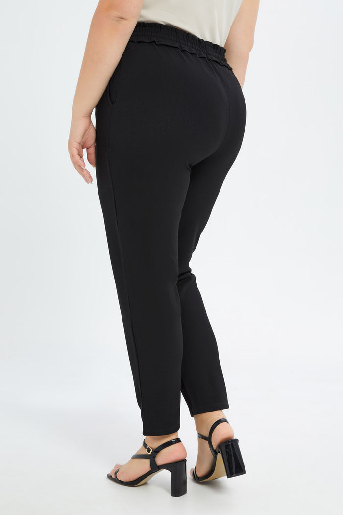Redtag-Women-Black-Tapered-Leg-Elasticated-Waist-Pants-Category:Trousers,-Colour:Black,-Deals:New-In,-Event:,-Filter:Plus-Size,-H1:LWR,-H2:LDP,-H3:TRS,-H4:LEG,-LDP-Trousers,-New-In-LDP-APL,-Non-Sale,-Promo:,-RMD,-S23C,-Season:S23C,-Section:Women-Women's-