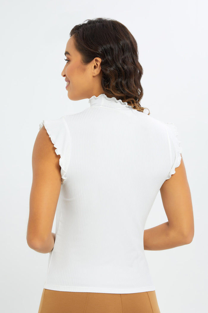 Redtag-Women-White-Epp-High-Neck-Tee-Category:Tops,-Colour:White,-Deals:New-In,-Filter:Women's-Clothing,-H1:LWR,-H2:LAD,-H3:JYT,-H4:FJT,-New-In-Women-APL,-Non-Sale,-PPE,-S23C,-Season:S23C,-Section:Women,-Women-Tops-Women's-