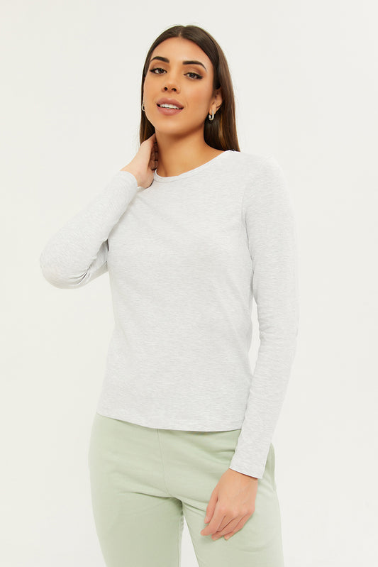 Redtag-Women-Grey-Melange-Long-Sleeve-Crew-Neck-T-Shirt-365,-Category:T-Shirts,-Colour:Grey,-Deals:New-In,-Filter:Women's-Clothing,-H1:LWR,-H2:LAD,-H3:TSH,-H4:CAT,-New-In-Women-APL,-Non-Sale,-PPE,-Promo:PPE,-Season:365365,-Section:Women,-Women-T-Shirts-Women's-