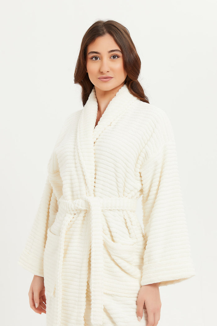 Redtag-Cream-Ribbed-Bathrobe-Category:Robes,-Colour:Cream,-Deals:New-In,-Filter:Home-Bathroom,-H1:HMW,-H2:BAC,-H3:RBS,-H4:RBS,-HMW-BAC-Robes,-HMWBACRBSRBS,-New-In-HMW-BAC,-Non-Sale,-ProductType:Bathrobes,-S23C,-Season:S23C,-Section:Homewares-Home-Bathroom-