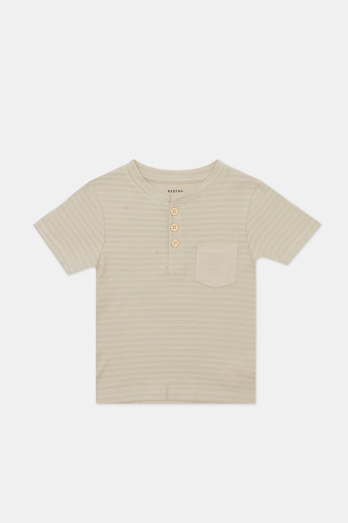 Redtag-Boys-Stone-Jacquard-Henley-Category:T-Shirts,-Colour:Beige,-Deals:New-In,-Filter:Infant-Boys-(3-to-24-Mths),-H1:KWR,-H2:INB,-H3:TSH,-H4:TSH,-INB-T-Shirts,-KWRINBTSHTSH,-New-In-INB-APL,-Non-Sale,-ProductType:Henley-T-Shirts,-Promo:TBL,-S23D,-Season:S23D,-Section:Boys-(0-to-14Yrs),-TBL-Infant-Boys-3 to 24 Months