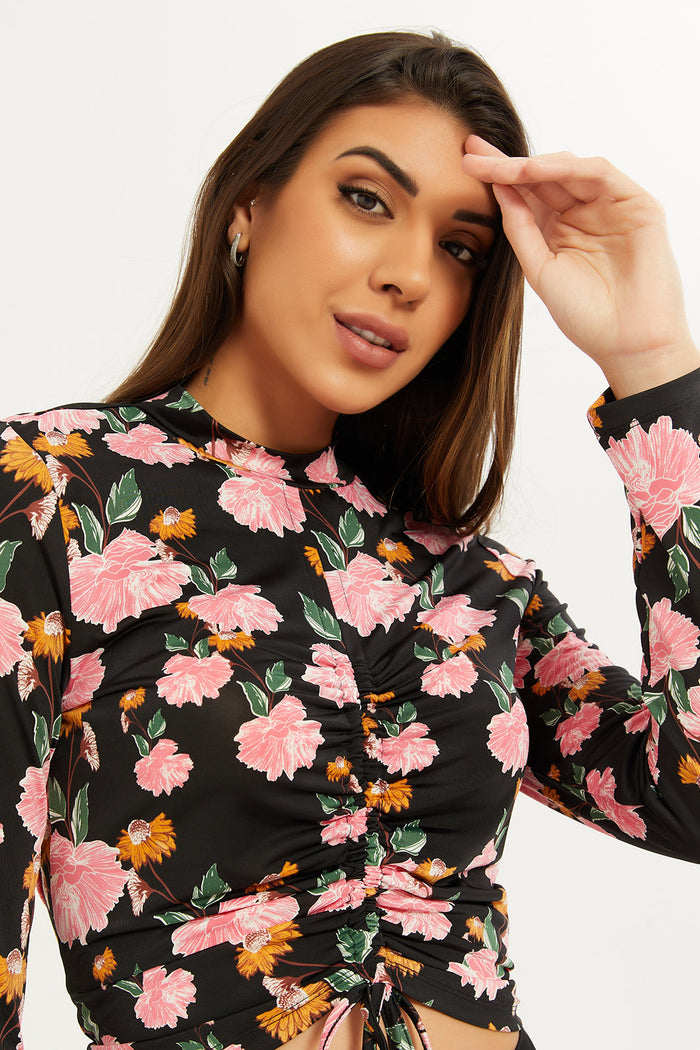 Redtag-Women-Printed-High-Neck-Ruched-Front-Top-Category:Blouses,-Colour:Assorted,-Deals:New-In,-Filter:Women's-Clothing,-H1:LWR,-H2:LAD,-H3:BLO,-H4:CBL,-New-In-Women-APL,-Non-Sale,-S23C,-Season:S23C,-Section:Women,-Women-Blouses-Women's-